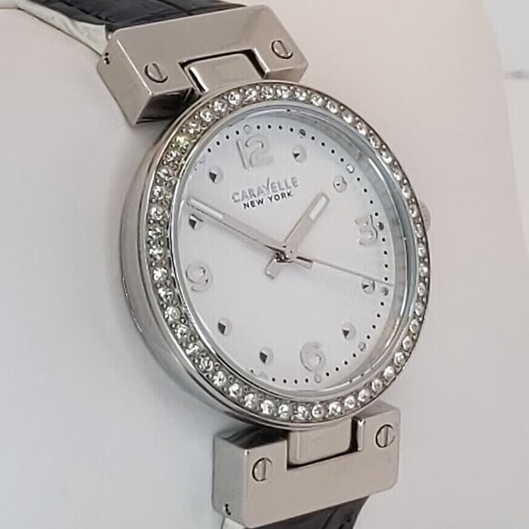 Caravelle Ladies Dress Watch By Bulova Crystal Bezel Reversible Strap 32mm - Picture 8 of 15